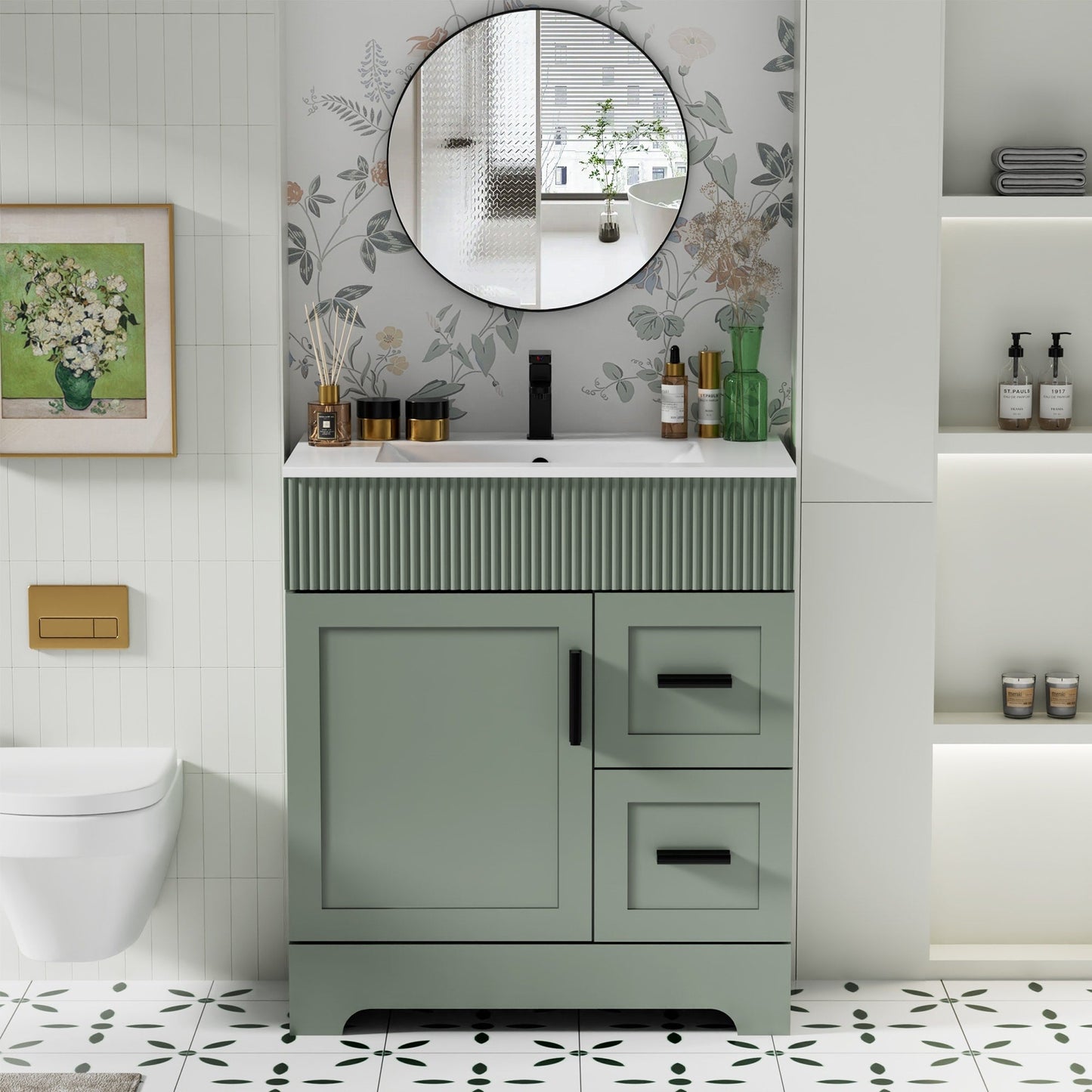 Set per bagno Wavy Line con mobile lavabo e miscelatore, disponibile nelle misure 30/36/48 pollici.