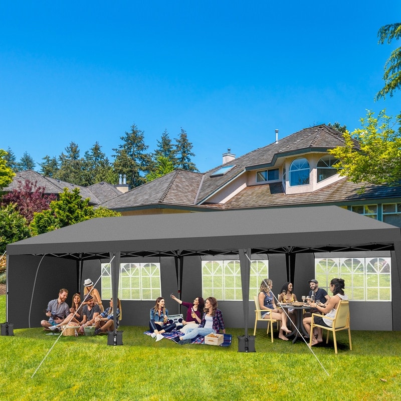 Gazebo pieghevole in Oxford Cloth 30x10FT con 8 sacchi di sabbia e 8 pareti laterali, con copertura a tenda a imbarcazione - 30x10x8.8FT(LWH)