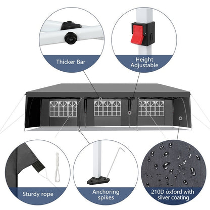 Gazebo pieghevole in Oxford Cloth 30x10FT con 8 sacchi di sabbia e 8 pareti laterali, con copertura a tenda a imbarcazione - 30x10x8.8FT(LWH)