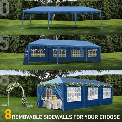 Gazebo pieghevole in Oxford Cloth 30x10FT con 8 sacchi di sabbia e 8 pareti laterali, con copertura a tenda a imbarcazione - 30x10x8.8FT(LWH)