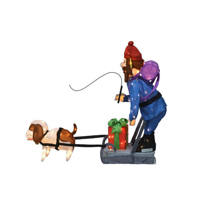 34 Rudolph 3D Decorazione da Giardino a LED Pre-illuminata in Posizione Verticale con Yukon e Cane