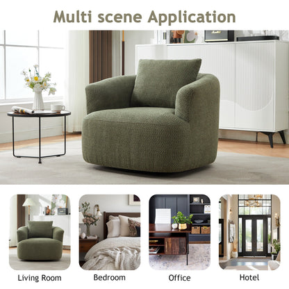 Sedia girevole a 360°, poltrona accentuata in boucle da 38,2 pollici con cuscino decorativo, poltrona a forma di barile rivestita con braccioli curvi.