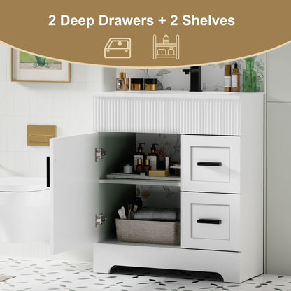 Set per bagno Wavy Line con mobile lavabo e miscelatore, disponibile nelle misure 30/36/48 pollici.