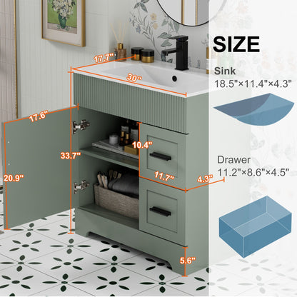 Set per bagno Wavy Line con mobile lavabo e miscelatore, disponibile nelle misure 30/36/48 pollici.