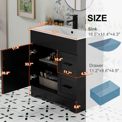Set per bagno Wavy Line con mobile lavabo e miscelatore, disponibile nelle misure 30/36/48 pollici.