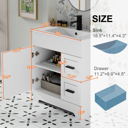 Set per bagno Wavy Line con mobile lavabo e miscelatore, disponibile nelle misure 30/36/48 pollici.