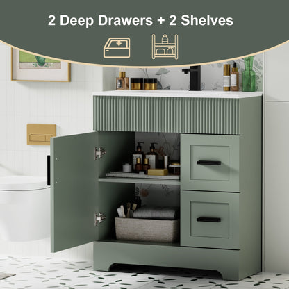 Set per bagno Wavy Line con mobile lavabo e miscelatore, disponibile nelle misure 30/36/48 pollici.