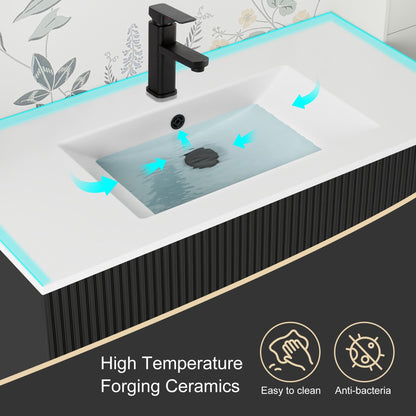 Set per bagno Wavy Line con mobile lavabo e miscelatore, disponibile nelle misure 30/36/48 pollici.