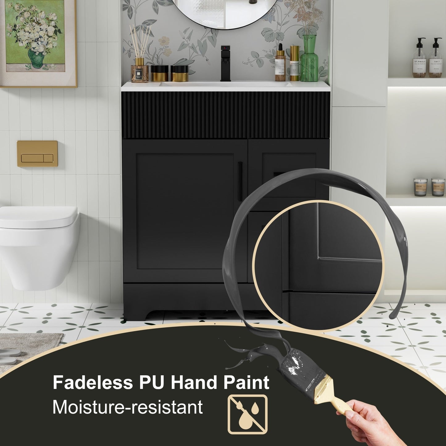 Set per bagno Wavy Line con mobile lavabo e miscelatore, disponibile nelle misure 30/36/48 pollici.