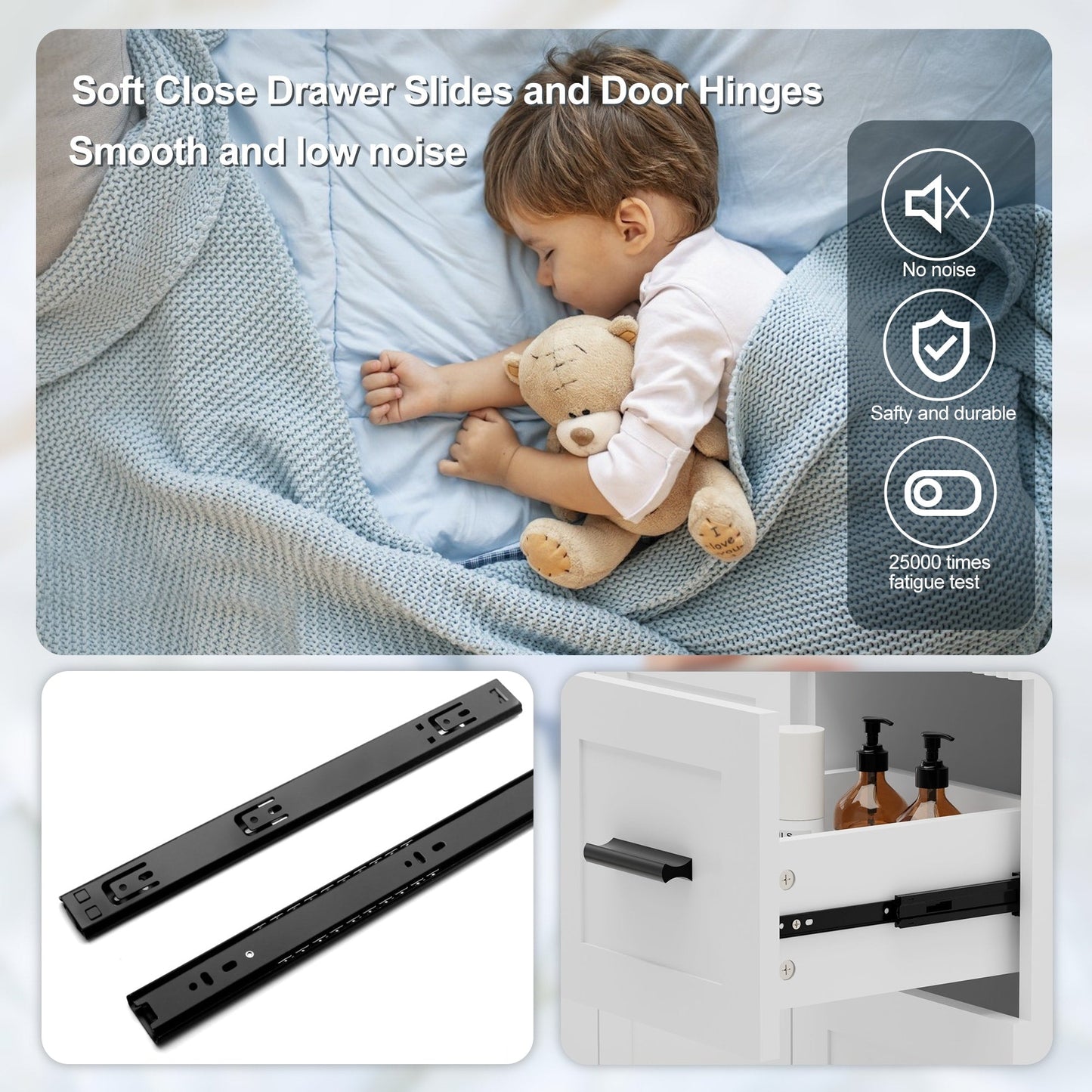 Set per bagno Wavy Line con mobile lavabo e miscelatore, disponibile nelle misure 30/36/48 pollici.