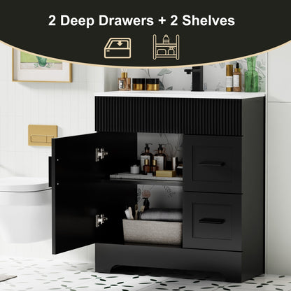 Set per bagno Wavy Line con mobile lavabo e miscelatore, disponibile nelle misure 30/36/48 pollici.