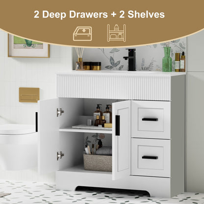 Set per bagno Wavy Line con mobile lavabo e miscelatore, disponibile nelle misure 30/36/48 pollici.