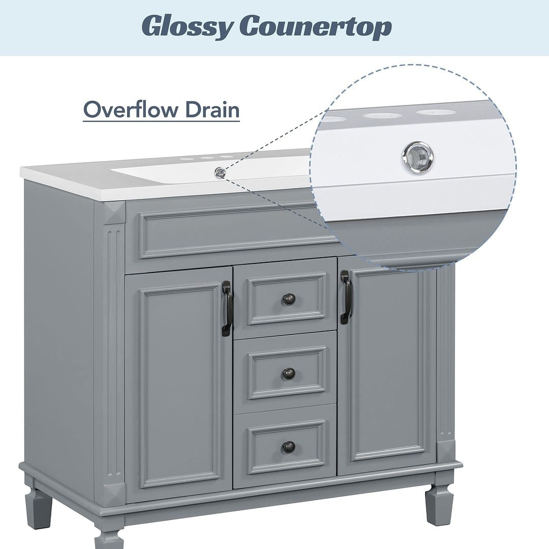 Mobile da bagno moderno da 91 cm con lavabo a incasso, specchiera con ante e 2 cassetti.