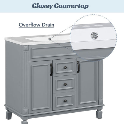 Mobile da bagno moderno da 91 cm con lavabo a incasso, specchiera con ante e 2 cassetti.