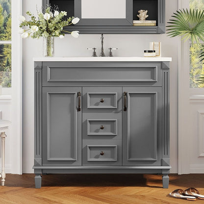 Mobile da bagno moderno da 91 cm con lavabo a incasso, specchiera con ante e 2 cassetti.