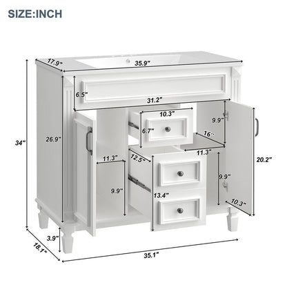 Mobile da bagno moderno da 91 cm con lavabo a incasso, specchiera con ante e 2 cassetti.