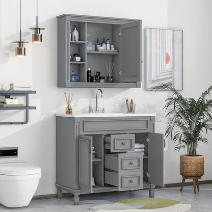 Mobile da bagno moderno da 91 cm con lavabo a incasso, specchiera con ante e 2 cassetti.