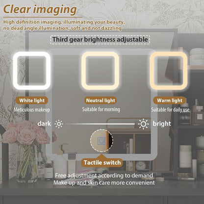 Set da trucco con specchio e sgabello, 39,4'' di larghezza, per cameretta