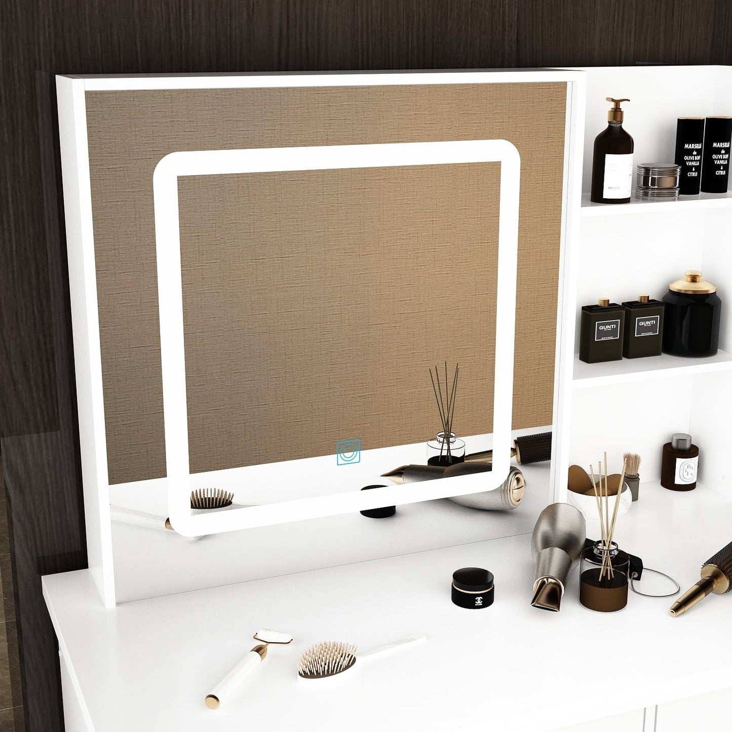 Set da trucco con specchio e sgabello, 39,4'' di larghezza, per cameretta