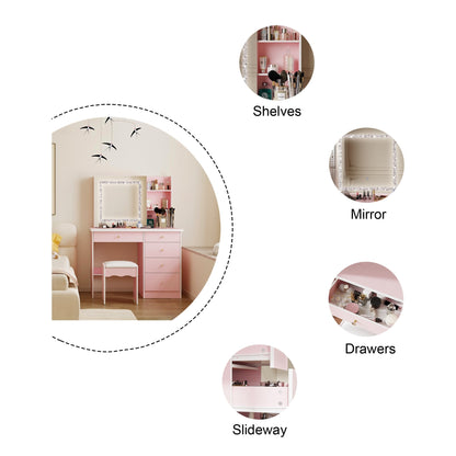 Set da trucco con specchio e sgabello, largo 39,4 pollici.