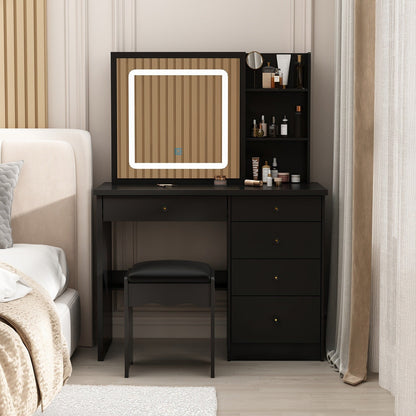 Set da trucco con specchio e sgabello, largo 39,4 pollici.