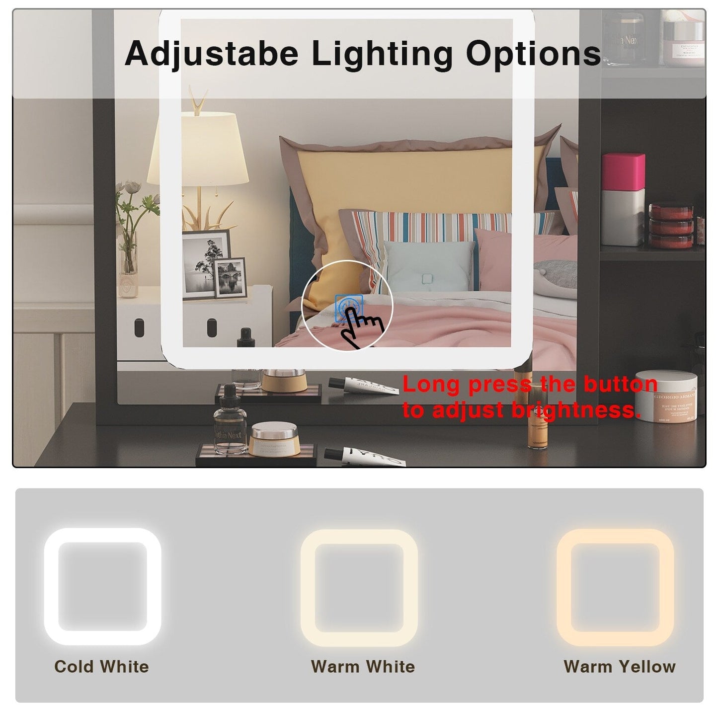 Set da trucco con specchio e sgabello, largo 39,4 pollici.