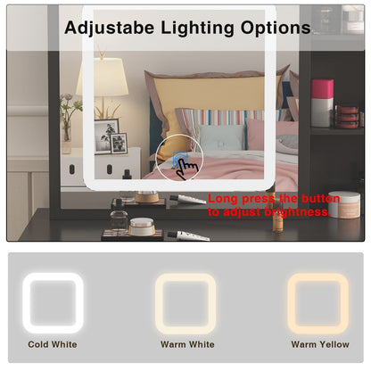 Set da trucco con specchio e sgabello, largo 39,4 pollici.