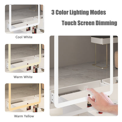 Set da trucco con specchio e sgabello, largo 39,4 pollici.