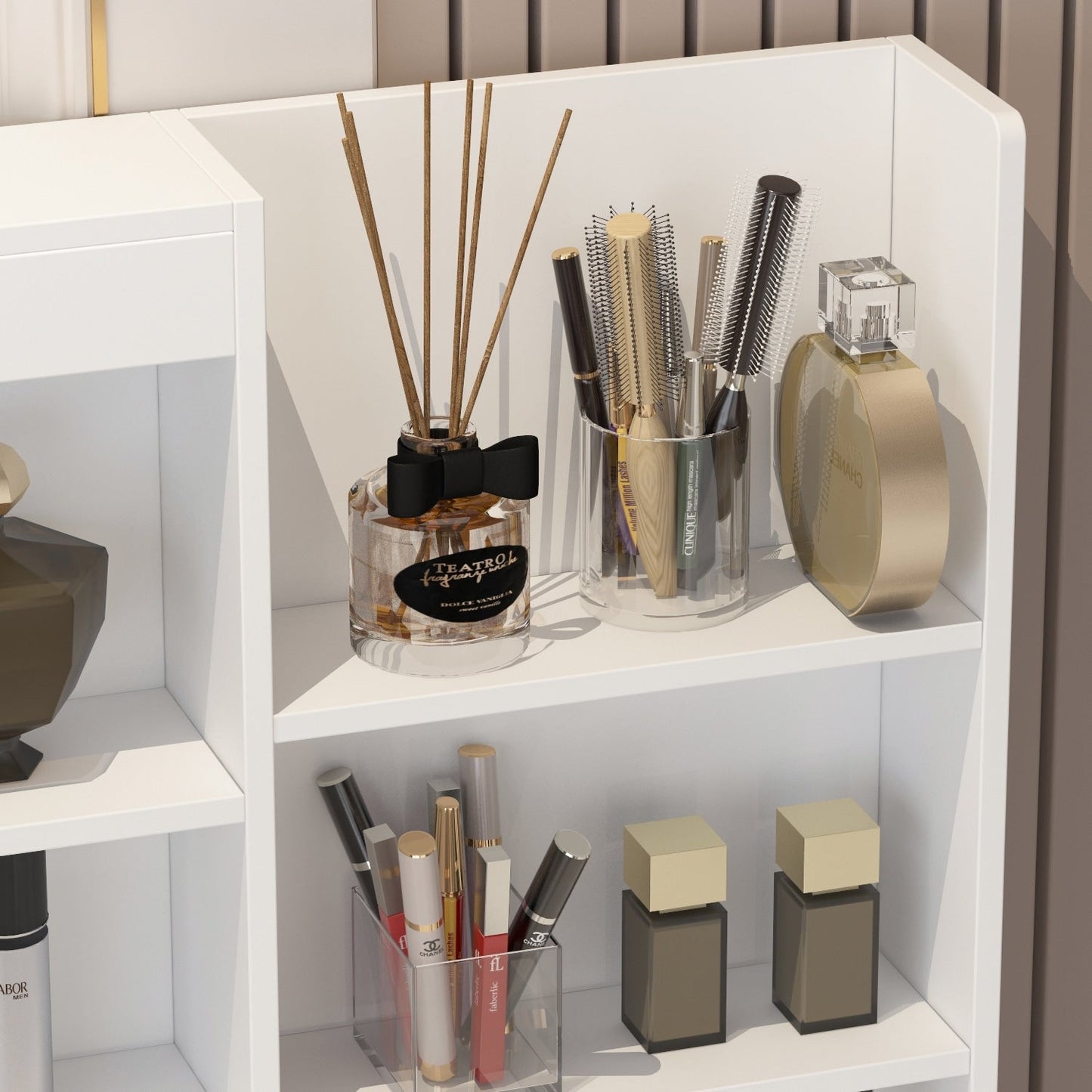 Set da trucco con specchio e sgabello, largo 39,4 pollici.