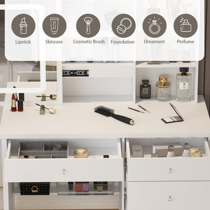 Set da trucco con specchio e sgabello, largo 39,4 pollici.