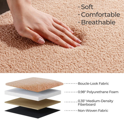 Panca portaoggetti in boucle color bianco avorio, 39,5 pollici, panca portaoggetti in sherpa, poggiapiedi, panca da fine letto per soggiorno e camera da letto, con gambe in legno.