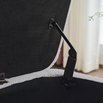 Panca portaoggetti in boucle color bianco avorio, 39,5 pollici, panca portaoggetti in sherpa, poggiapiedi, panca da fine letto per soggiorno e camera da letto, con gambe in legno.