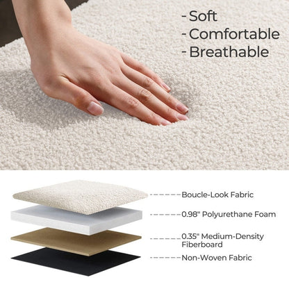 Panca portaoggetti in boucle color bianco avorio, 39,5 pollici, panca portaoggetti in sherpa, poggiapiedi, panca da fine letto per soggiorno e camera da letto, con gambe in legno.