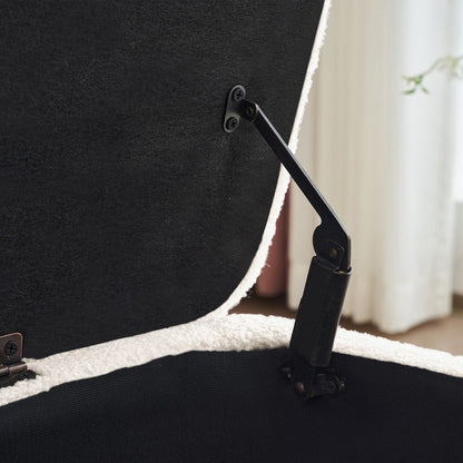 Panca portaoggetti in boucle color bianco avorio, 39,5 pollici, panca portaoggetti in sherpa, poggiapiedi, panca da fine letto per soggiorno e camera da letto, con gambe in legno.