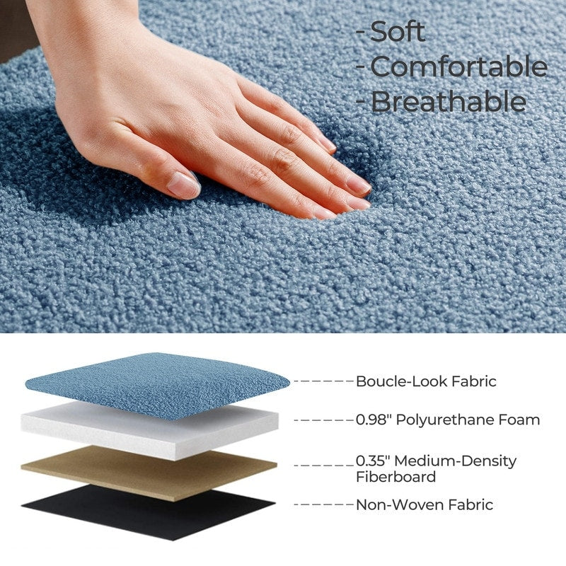 Panca portaoggetti in boucle color bianco avorio, 39,5 pollici, panca portaoggetti in sherpa, poggiapiedi, panca da fine letto per soggiorno e camera da letto, con gambe in legno.