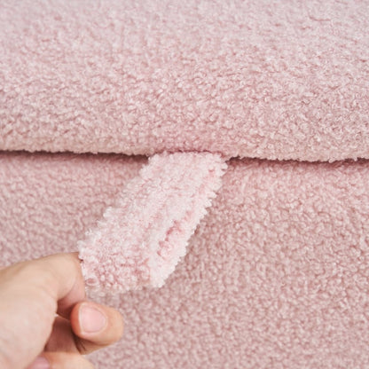 Panca portaoggetti in boucle color bianco avorio, 39,5 pollici, panca portaoggetti in sherpa, poggiapiedi, panca da fine letto per soggiorno e camera da letto, con gambe in legno.