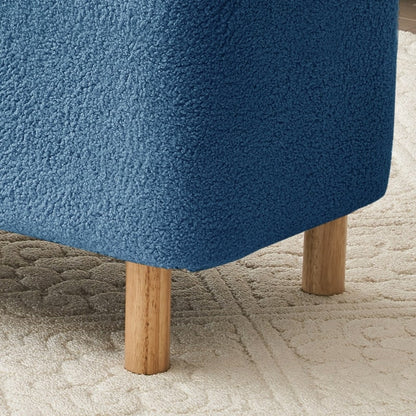 Panca portaoggetti in boucle color bianco avorio, 39,5 pollici, panca portaoggetti in sherpa, poggiapiedi, panca da fine letto per soggiorno e camera da letto, con gambe in legno.