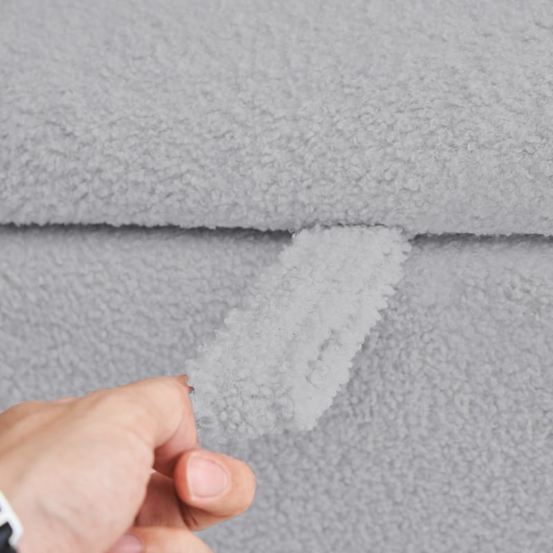 Panca portaoggetti in boucle color bianco avorio, 39,5 pollici, panca portaoggetti in sherpa, poggiapiedi, panca da fine letto per soggiorno e camera da letto, con gambe in legno.