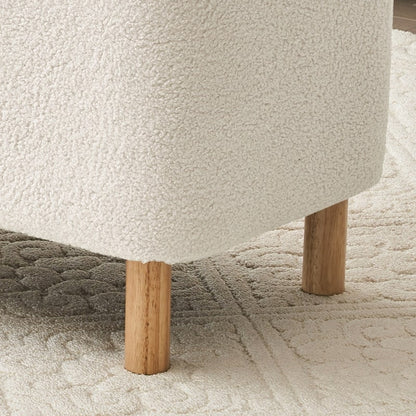 Panca portaoggetti in boucle color bianco avorio, 39,5 pollici, panca portaoggetti in sherpa, poggiapiedi, panca da fine letto per soggiorno e camera da letto, con gambe in legno.
