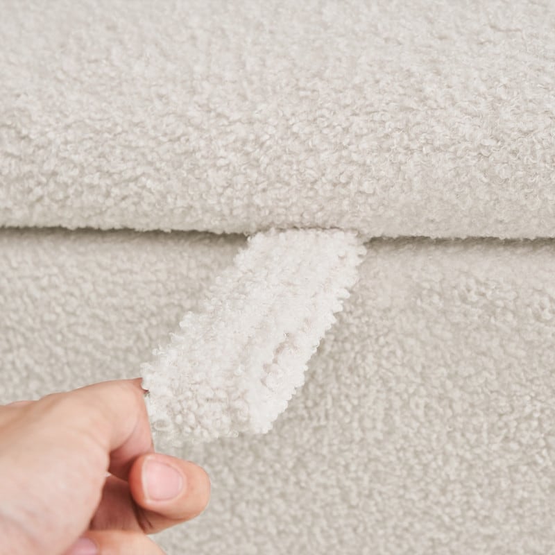 Panca portaoggetti in boucle color bianco avorio, 39,5 pollici, panca portaoggetti in sherpa, poggiapiedi, panca da fine letto per soggiorno e camera da letto, con gambe in legno.