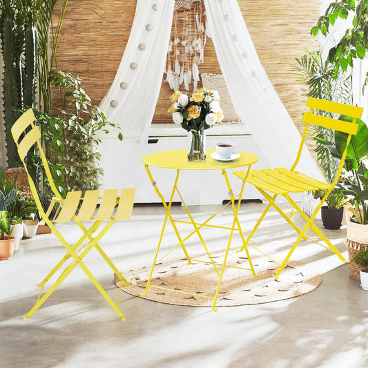 Set da bistrot pieghevole in metallo da 3 pezzi, set da conversazione per esterni/interni resistente alle intemperie, ideale per patio, cortile, giardino.