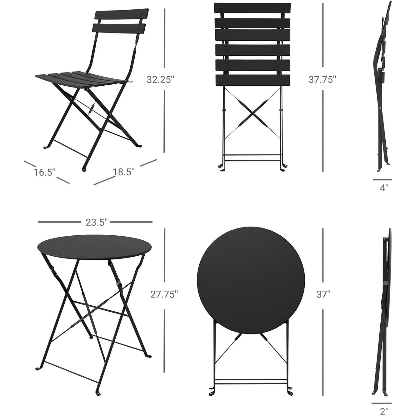 Set da bistrot pieghevole in metallo da 3 pezzi, set da conversazione per esterni/interni resistente alle intemperie, ideale per patio, cortile, giardino.