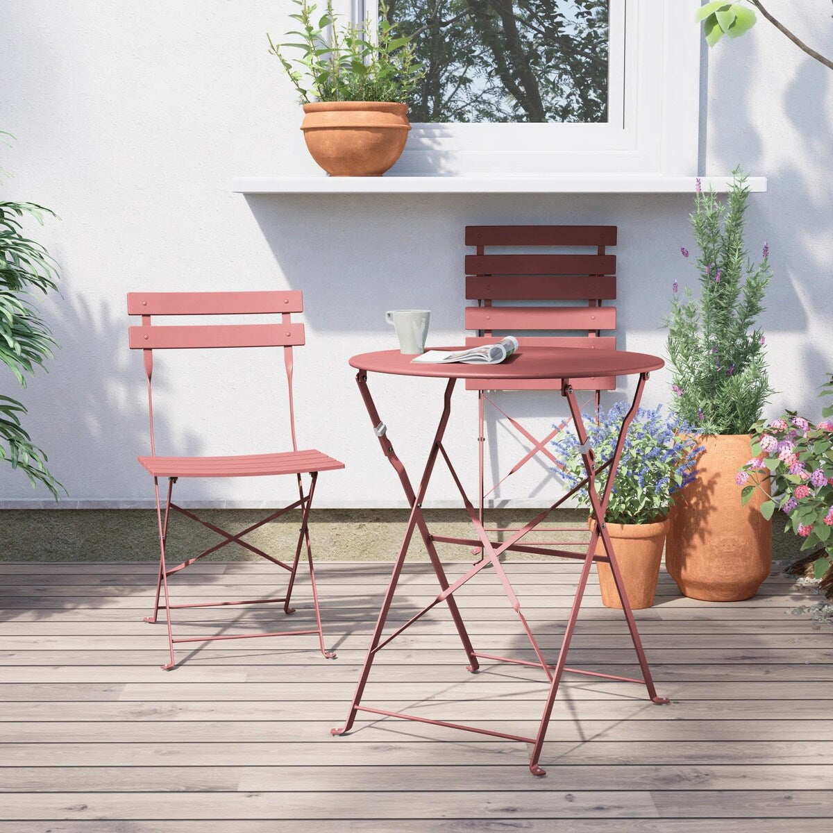 Set da bistrot pieghevole in metallo da 3 pezzi, set da conversazione per esterni/interni resistente alle intemperie, ideale per patio, cortile, giardino.