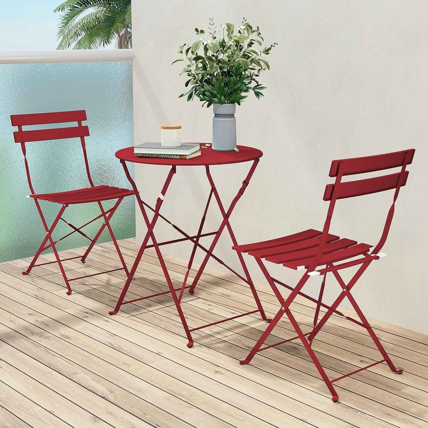 Set da bistrot pieghevole in metallo da 3 pezzi, set da conversazione per esterni/interni resistente alle intemperie, ideale per patio, cortile, giardino.