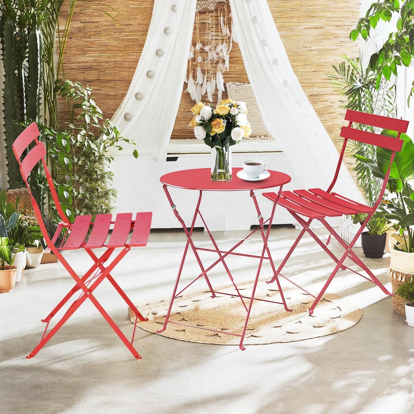 Set da bistrot pieghevole in metallo da 3 pezzi, set da conversazione per esterni/interni resistente alle intemperie, ideale per patio, cortile, giardino.