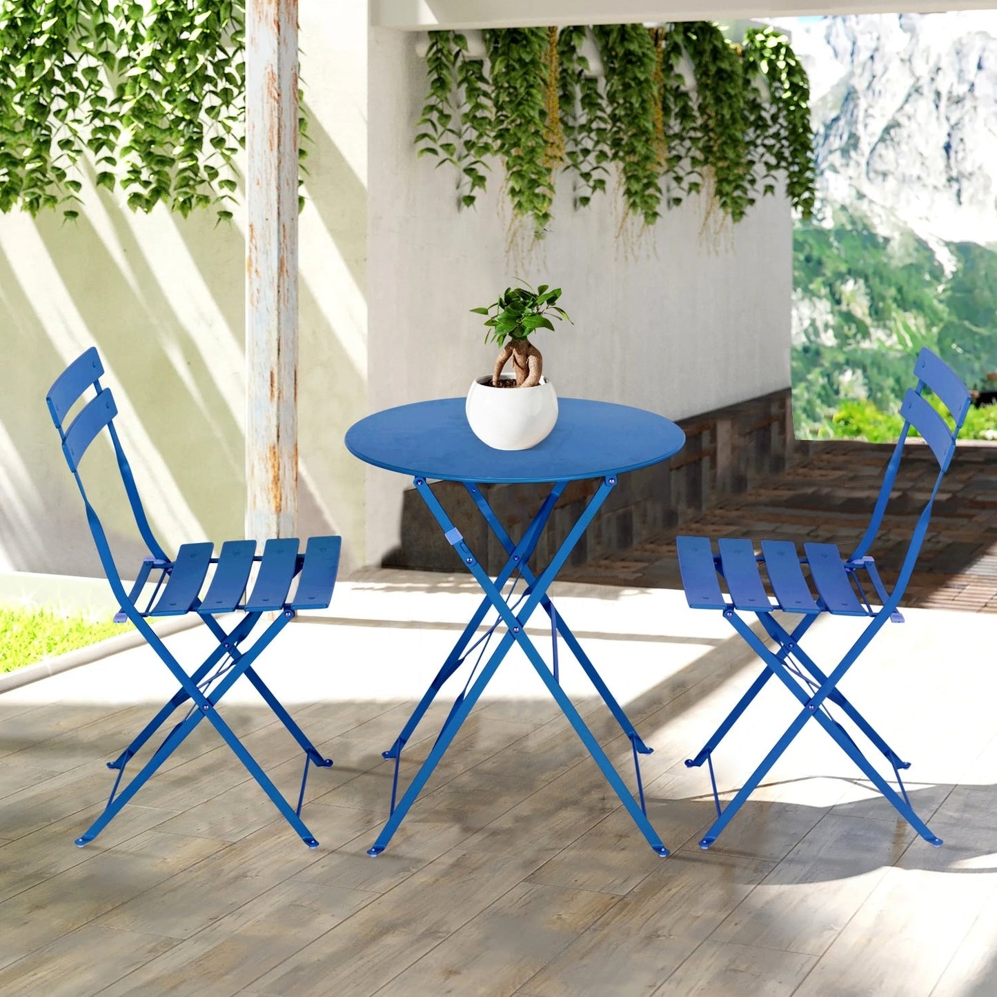 Set da bistrot pieghevole in metallo da 3 pezzi, set da conversazione per esterni/interni resistente alle intemperie, ideale per patio, cortile, giardino.