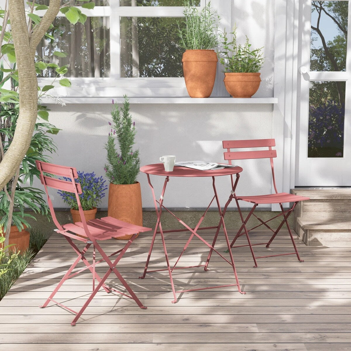 Set da bistrot pieghevole in metallo da 3 pezzi, set da conversazione per esterni/interni resistente alle intemperie, ideale per patio, cortile, giardino.