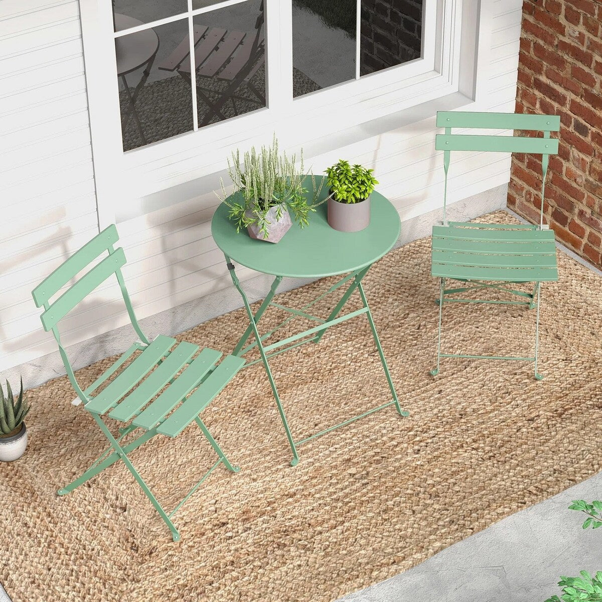 Set da bistrot pieghevole in metallo da 3 pezzi, set da conversazione per esterni/interni resistente alle intemperie, ideale per patio, cortile, giardino.