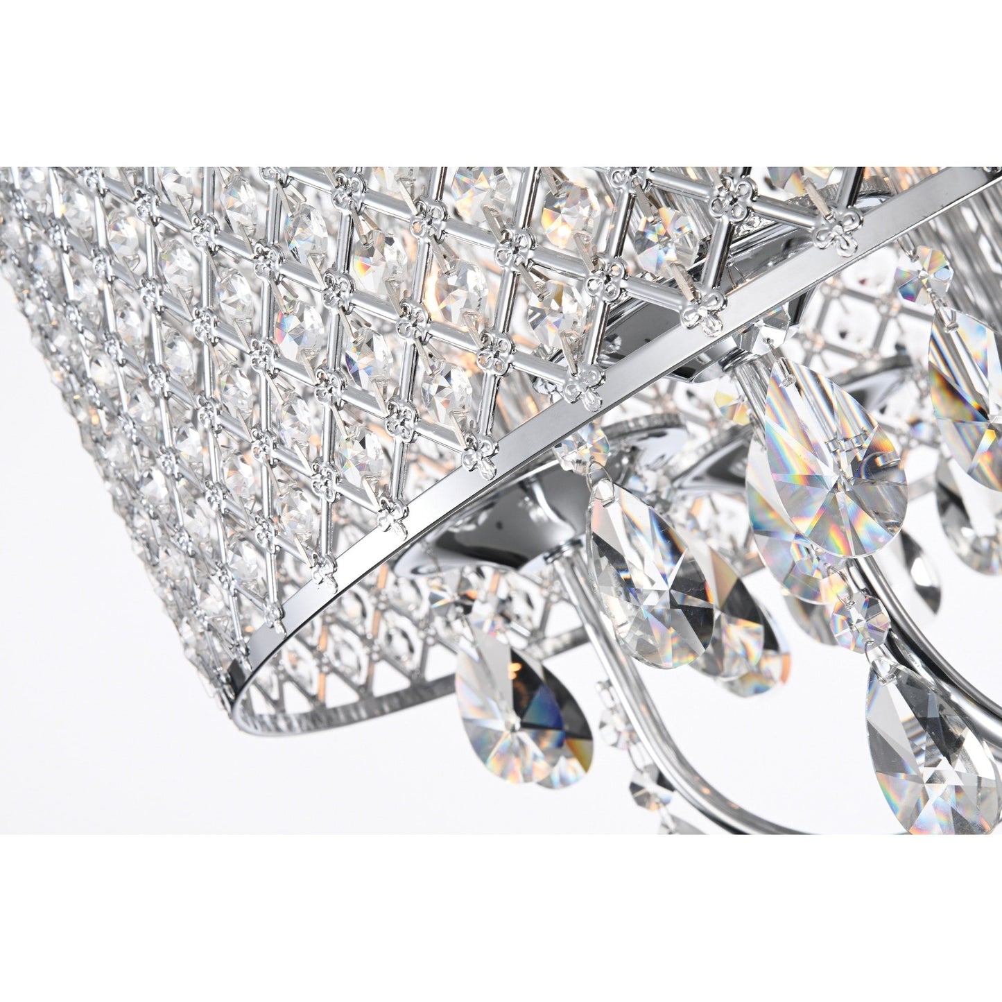 Lampadario a tamburo rotondo con perline e cristalli pendenti