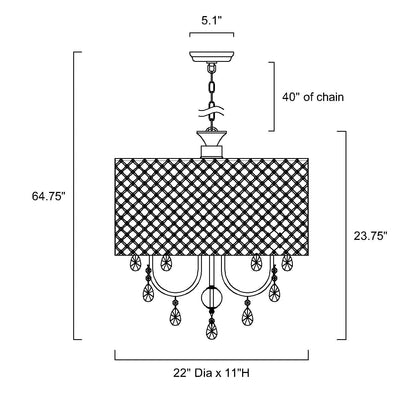 Lampadario a tamburo rotondo con perline e cristalli pendenti